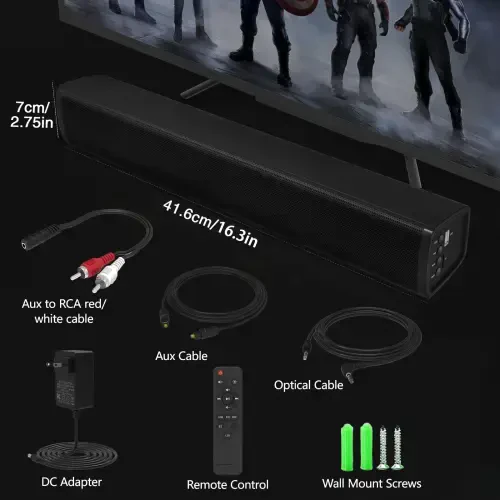 GCZ Sound Bar with Subwoofer, 50W Wired & Wireless Bluetooth Soundbar for TV, 3D Surround Home Audio TV Speakers with Remote Control, Optical/RCA/AUX/USB Connection, Wall Mountable - 5