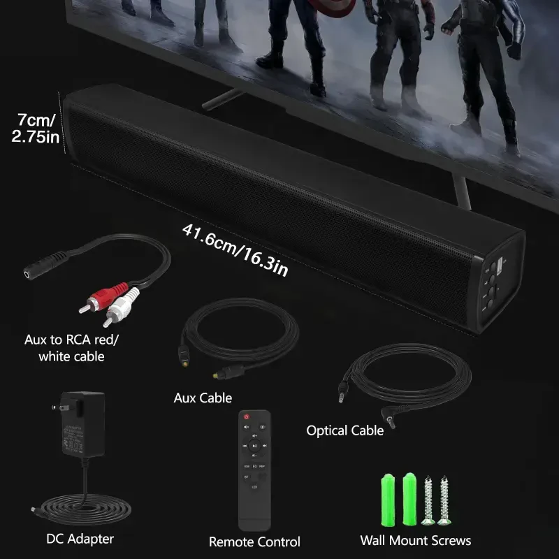 GCZ Sound Bar with Subwoofer, 50W Wired & Wireless Bluetooth Soundbar for TV, 3D Surround Home Audio TV Speakers with Remote Control, Optical/RCA/AUX/USB Connection, Wall Mountable - 5