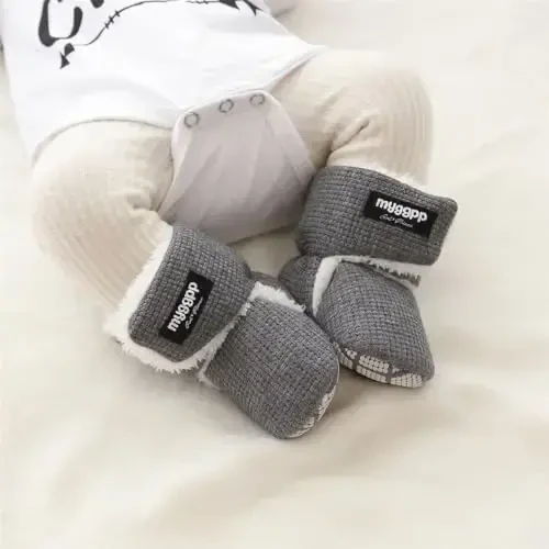 GDSDYM Baby Booties Cozy Fleece Slippers Soft Baby Shoes With Gripper Soles, Winter Infant Newborn Crib Sock Shoe Warm Footwear First Walkers - 3