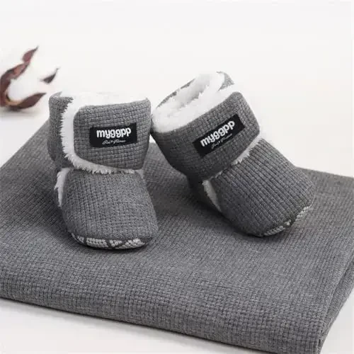 GDSDYM Baby Booties Cozy Fleece Slippers Soft Baby Shoes With Gripper Soles, Winter Infant Newborn Crib Sock Shoe Warm Footwear First Walkers - 6