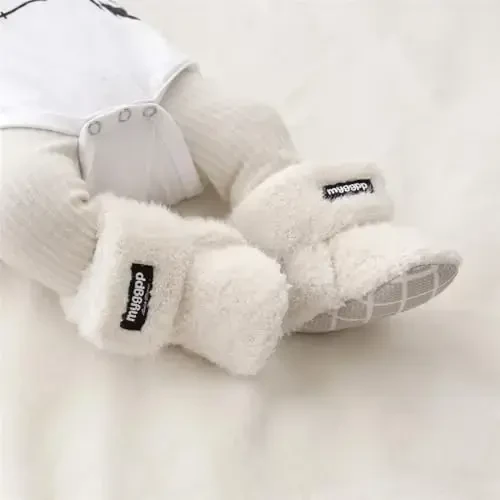 GDSDYM Baby Booties Cozy Fleece Slippers Soft Baby Shoes With Gripper Soles, Winter Infant Newborn Crib Sock Shoe Warm Footwear First Walkers - 2