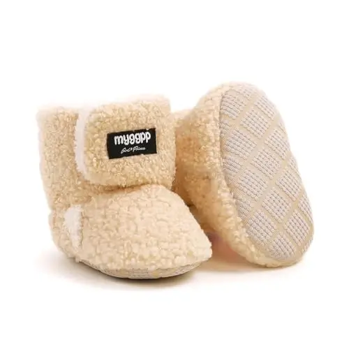 GDSDYM Baby Booties Cozy Fleece Slippers Soft Baby Shoes With Gripper Soles, Winter Infant Newborn Crib Sock Shoe Warm Footwear First Walkers - 1