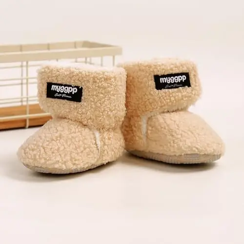 GDSDYM Baby Booties Cozy Fleece Slippers Soft Baby Shoes With Gripper Soles, Winter Infant Newborn Crib Sock Shoe Warm Footwear First Walkers - 6