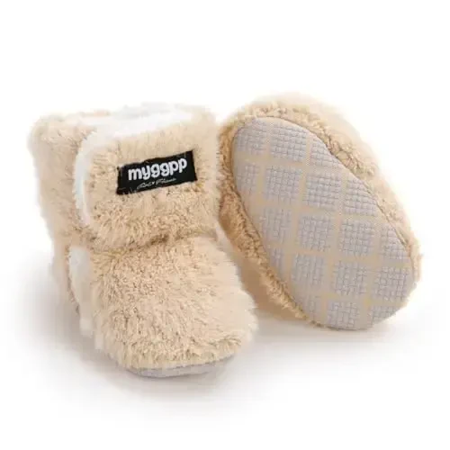 GDSDYM Baby Booties Cozy Fleece Slippers Soft Baby Shoes With Gripper Soles, Winter Infant Newborn Crib Sock Shoe Warm Footwear First Walkers - GDSDYM