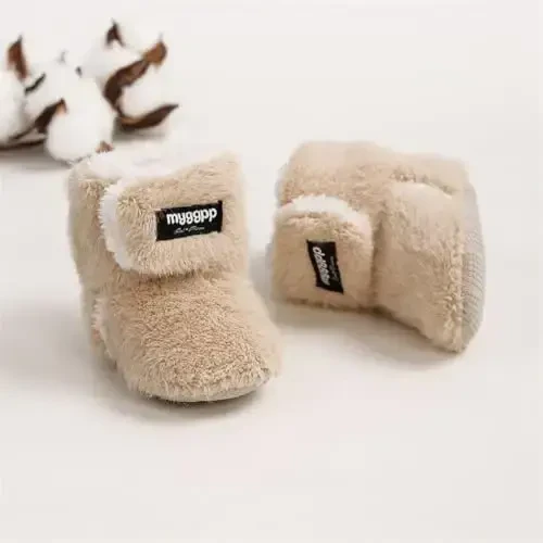 GDSDYM Baby Booties Cozy Fleece Slippers Soft Baby Shoes With Gripper Soles, Winter Infant Newborn Crib Sock Shoe Warm Footwear First Walkers - 4