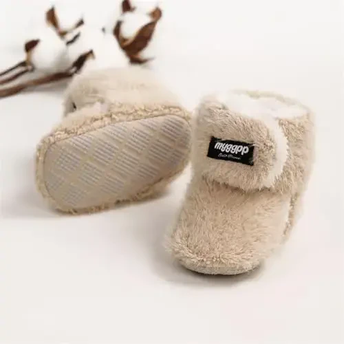 GDSDYM Baby Booties Cozy Fleece Slippers Soft Baby Shoes With Gripper Soles, Winter Infant Newborn Crib Sock Shoe Warm Footwear First Walkers - 5