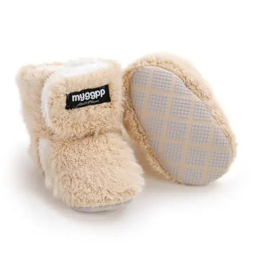 GDSDYM Baby Booties Cozy Fleece Slippers Soft Baby Shoes With Gripper Soles, Winter Infant Newborn Crib Sock Shoe Warm Footwear First Walkers - 1