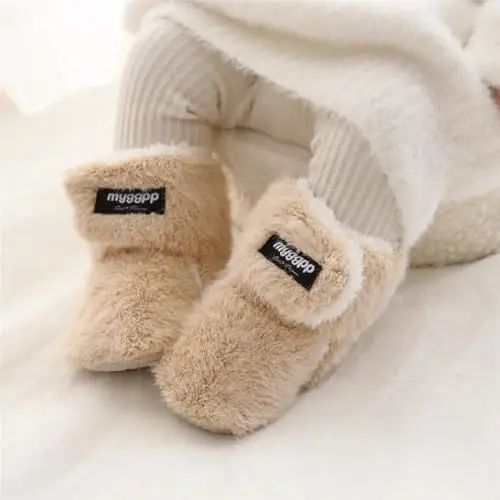 GDSDYM Baby Booties Cozy Fleece Slippers Soft Baby Shoes With Gripper Soles, Winter Infant Newborn Crib Sock Shoe Warm Footwear First Walkers - 2