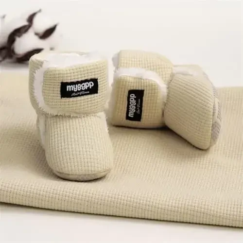 GDSDYM Baby Booties Cozy Fleece Slippers Soft Baby Shoes With Gripper Soles, Winter Infant Newborn Crib Sock Shoe Warm Footwear First Walkers - 4