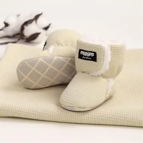GDSDYM Baby Booties Cozy Fleece Slippers Soft Baby Shoes With Gripper Soles, Winter Infant Newborn Crib Sock Shoe Warm Footwear First Walkers - 5
