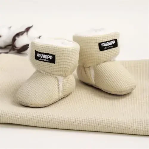 GDSDYM Baby Booties Cozy Fleece Slippers Soft Baby Shoes With Gripper Soles, Winter Infant Newborn Crib Sock Shoe Warm Footwear First Walkers - 6
