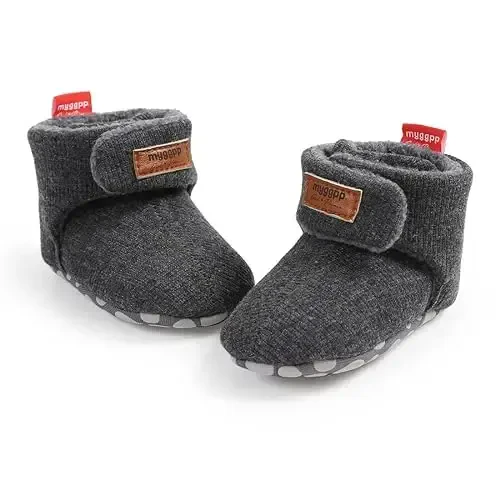GDSDYM Baby Booties Cozy Fleece Slippers Soft Baby Shoes With Gripper Soles, Winter Infant Newborn Crib Sock Shoe Warm Footwear First Walkers - 3