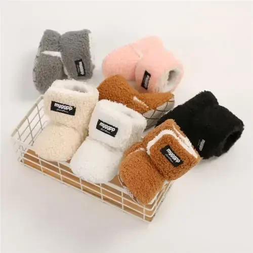 GDSDYM Baby Booties Cozy Fleece Slippers Soft Baby Shoes With Gripper Soles, Winter Infant Newborn Crib Sock Shoe Warm Footwear First Walkers - 2