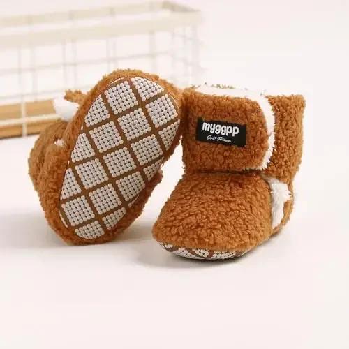GDSDYM Baby Booties Cozy Fleece Slippers Soft Baby Shoes With Gripper Soles, Winter Infant Newborn Crib Sock Shoes Warm Footwear First Walkers - 4