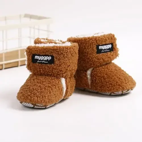 GDSDYM Baby Booties Cozy Fleece Slippers Soft Baby Shoes With Gripper Soles, Winter Infant Newborn Crib Sock Shoes Warm Footwear First Walkers - 6