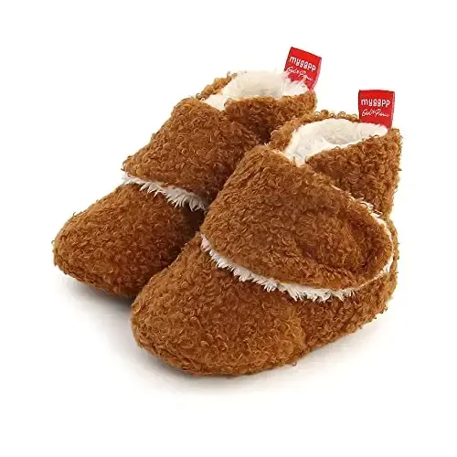 GDSDYM Baby Booties Cozy Fleece Slippers Soft Baby Shoes With Gripper Soles, Winter Warm Infant Newborn Crib Sock Shoes First Walkers - 6