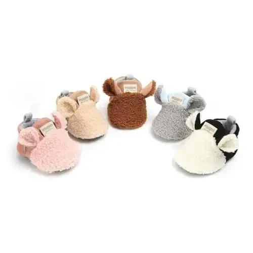 GDSDYM Baby Booties Cozy Fleece Slippers Soft Baby Shoes With Gripper Soles, Winter Warm Infant Newborn Crib Sock Shoes First Walkers - 6