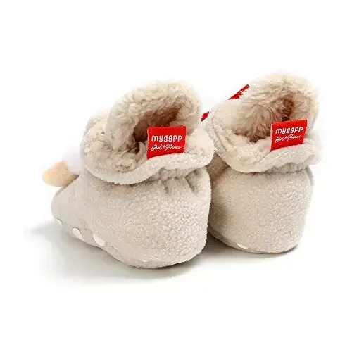 GDSDYM Baby Booties Cozy Fleece Slippers Soft Baby Shoes With Gripper Soles, Winter Warm Infant Newborn Crib Sock Shoes First Walkers - 5