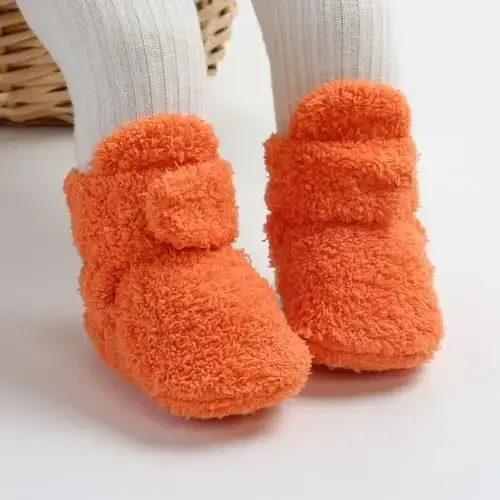 GDSDYM Baby Booties Cozy Fleece Slippers Soft Baby Shoes With Gripper Soles, Winter Warm Infant Newborn Crib Sock Shoes First Walkers - 2