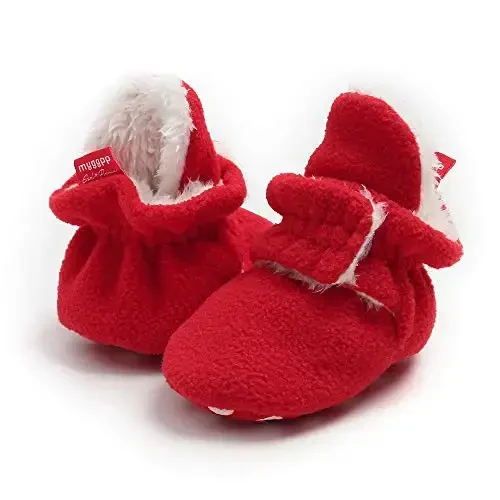 GDSDYM Baby Booties Cozy Fleece Slippers Soft Baby Shoes With Gripper Soles, Winter Warm Infant Newborn Crib Sock Shoes First Walkers - 4