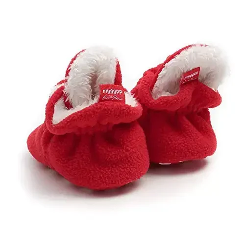 GDSDYM Baby Booties Cozy Fleece Slippers Soft Baby Shoes With Gripper Soles, Winter Warm Infant Newborn Crib Sock Shoes First Walkers - 6