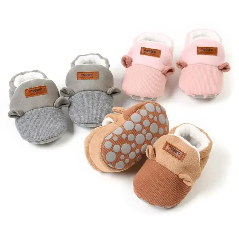 GDSDYM Baby Booties Cozy Fleece Slippers Soft Baby Shoes With Gripper Soles, Winter Warm Infant Newborn Crib Sock Shoes First Walkers - 3