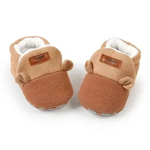 GDSDYM Baby Booties Cozy Fleece Slippers Soft Baby Shoes With Gripper Soles, Winter Warm Infant Newborn Crib Sock Shoes First Walkers - 4