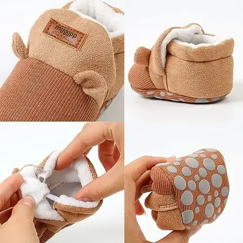 GDSDYM Baby Booties Cozy Fleece Slippers Soft Baby Shoes With Gripper Soles, Winter Warm Infant Newborn Crib Sock Shoes First Walkers - 6