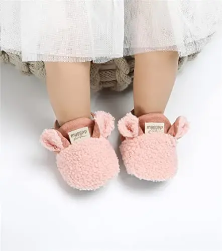 GDSDYM Baby Booties Cozy Fleece Slippers Soft Baby Shoes With Gripper Soles, Winter Warm Infant Newborn Crib Sock Shoes First Walkers - GDSDYM