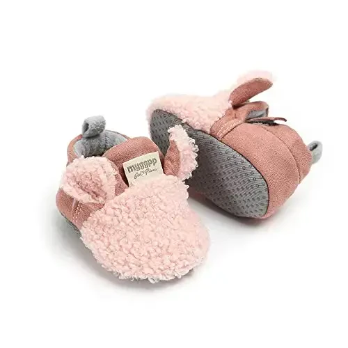 GDSDYM Baby Booties Cozy Fleece Slippers Soft Baby Shoes With Gripper Soles, Winter Warm Infant Newborn Crib Sock Shoes First Walkers - 4