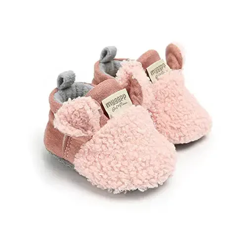 GDSDYM Baby Booties Cozy Fleece Slippers Soft Baby Shoes With Gripper Soles, Winter Warm Infant Newborn Crib Sock Shoes First Walkers - 6