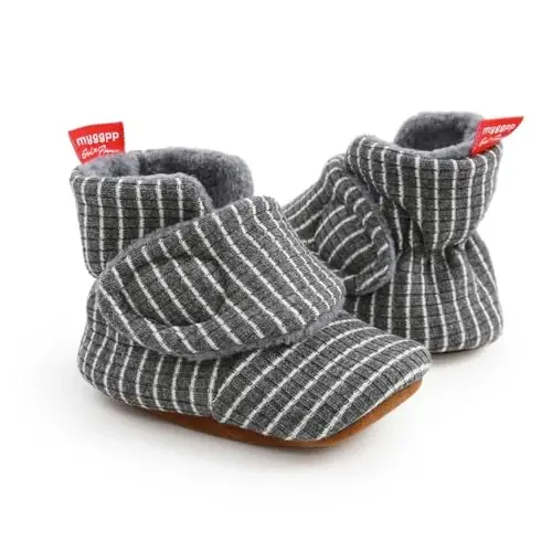 GDSDYM Baby Booties Cozy Fleece Slippers Soft Baby Shoes With Gripper Soles, Winter Warm Infant Newborn Crib Sock Shoes First Walkers - 4