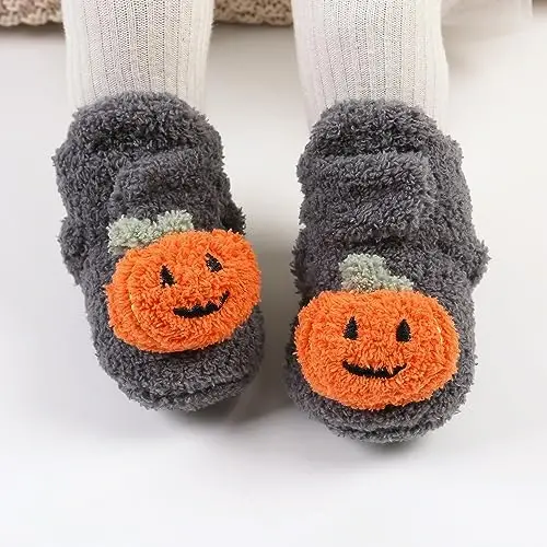 GDSDYM Baby Booties Cozy Fleece Slippers Soft Baby Shoes With Gripper Soles, Winter Warm Infant Newborn Crib Sock Shoes First Walkers - 2
