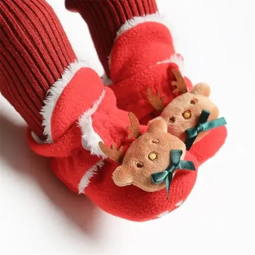 GDSDYM Baby Booties Cozy Fleece Slippers Soft Baby Shoes With Gripper Soles, Winter Warm Infant Newborn Crib Sock Shoes First Walkers - GDSDYM (1)