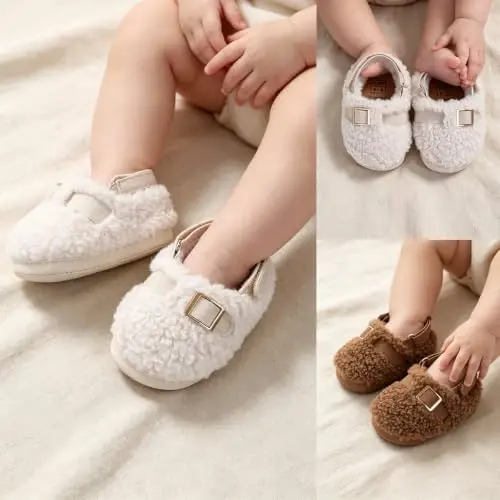 GDSDYM Baby Boy Girl Booties Cozy Fleece Slippers Infant Newborn Sock Shoes | Easy on and off baby booties slippers,Crib Shoes,Soft sole,Warm,Comfy,First walkers,Birthday,Baby shower - 2