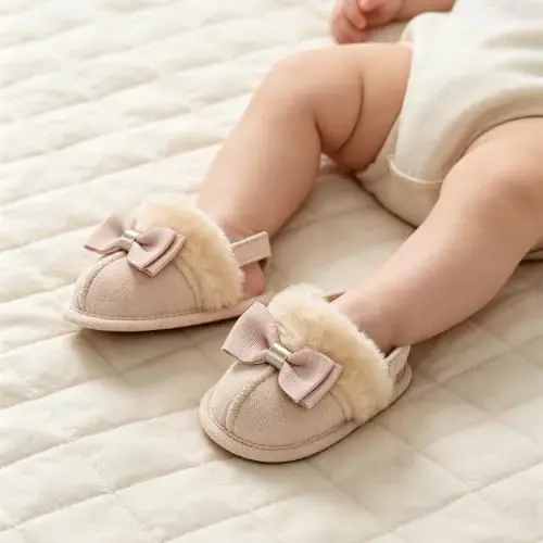 GDSDYM Baby Boy Girl Booties Cozy Fleece Slippers Infant Newborn Sock Shoes | Easy on and off baby booties slippers,Crib Shoes,Soft sole,Warm,Comfy,First walkers,Birthday,Baby shower - GDSDYM (1)