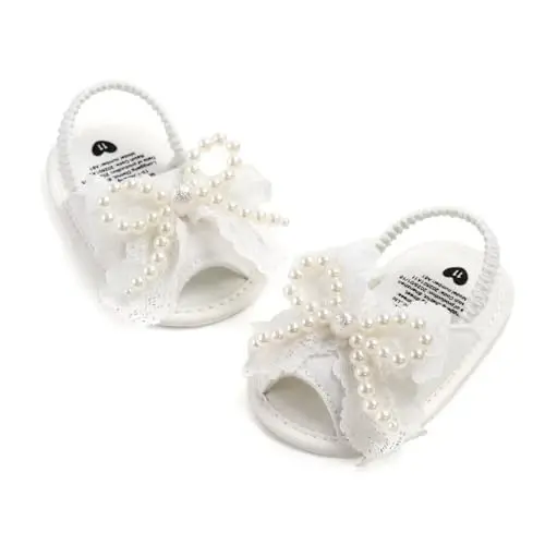 GDSDYM Infant Baby Girls Summer Sandals with Flower Bowknot Soft Sole Wedding Dress Flats Newborn First Walkers Crib Dress Shoes - 6
