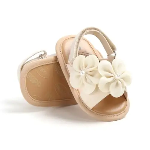 GDSDYM Infant Baby Girls Summer Sandals with Flower Bowknot Soft Sole Wedding Dress Flats Newborn First Walkers Crib Dress Shoes - 8