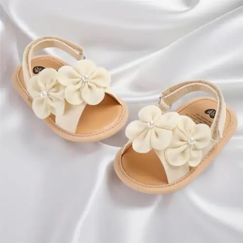 GDSDYM Infant Baby Girls Summer Sandals with Flower Bowknot Soft Sole Wedding Dress Flats Newborn First Walkers Crib Dress Shoes - 3