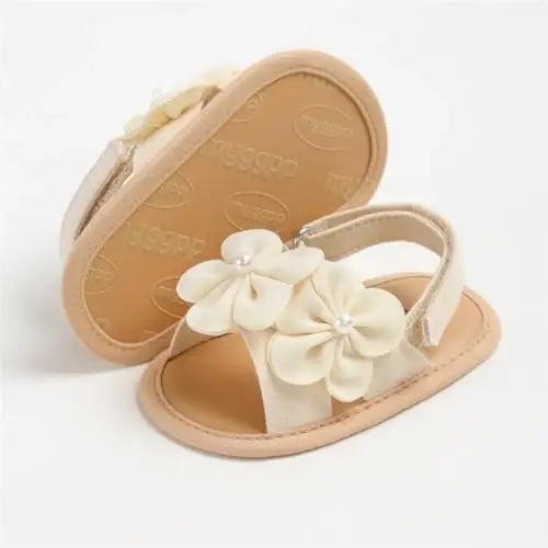 GDSDYM Infant Baby Girls Summer Sandals with Flower Bowknot Soft Sole Wedding Dress Flats Newborn First Walkers Crib Dress Shoes - 5