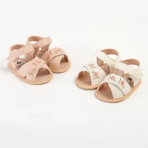 GDSDYM Infant Baby Girls Summer Sandals with Flower Bowknot Soft Sole Wedding Dress Flats Newborn First Walkers Crib Dress Shoes - 7