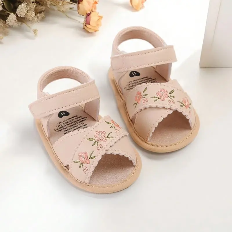 GDSDYM Infant Baby Girls Summer Sandals with Flower Bowknot Soft Sole Wedding Dress Flats Newborn First Walkers Crib Dress Shoes - 10
