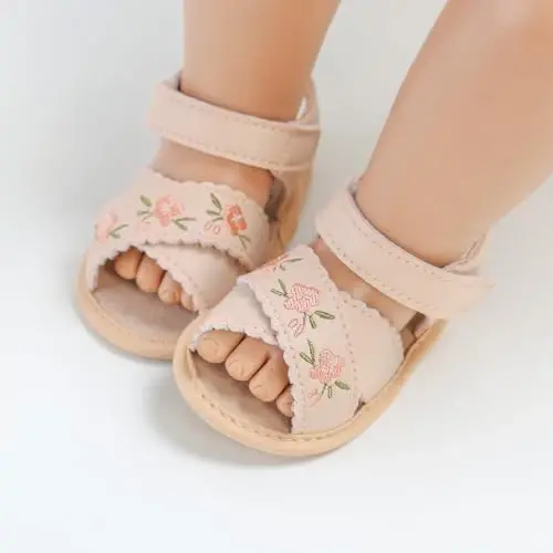 GDSDYM Infant Baby Girls Summer Sandals with Flower Bowknot Soft Sole Wedding Dress Flats Newborn First Walkers Crib Dress Shoes - 9