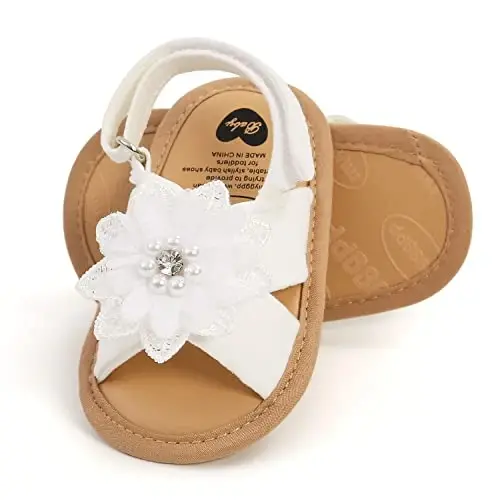 GDSDYM Infant Baby Girls Summer Sandals with Flower Bowknot Soft Sole Wedding Dress Flats Newborn First Walkers Crib Dress Shoes - 1