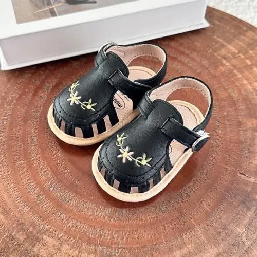 GDSDYM Infant Baby Girls Summer Sandals with Flower Bowknot Soft Sole Wedding Dress Flats Newborn First Walkers Crib Dress Shoes - 4