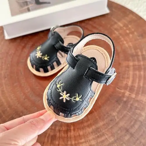 GDSDYM Infant Baby Girls Summer Sandals with Flower Bowknot Soft Sole Wedding Dress Flats Newborn First Walkers Crib Dress Shoes - 5