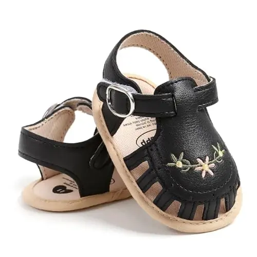 GDSDYM Infant Baby Girls Summer Sandals with Flower Bowknot Soft Sole Wedding Dress Flats Newborn First Walkers Crib Dress Shoes - 1