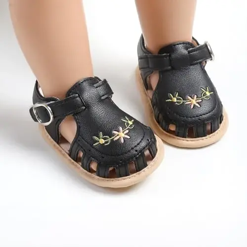 GDSDYM Infant Baby Girls Summer Sandals with Flower Bowknot Soft Sole Wedding Dress Flats Newborn First Walkers Crib Dress Shoes - GDSDYM (1)