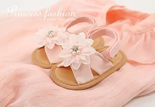GDSDYM Infant Baby Girls Summer Sandals with Flower Bowknot Soft Sole Wedding Dress Flats Newborn First Walkers Crib Dress Shoes - 2