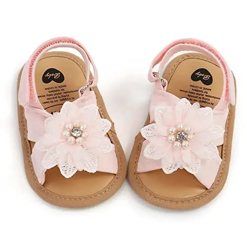 GDSDYM Infant Baby Girls Summer Sandals with Flower Bowknot Soft Sole Wedding Dress Flats Newborn First Walkers Crib Dress Shoes - 6